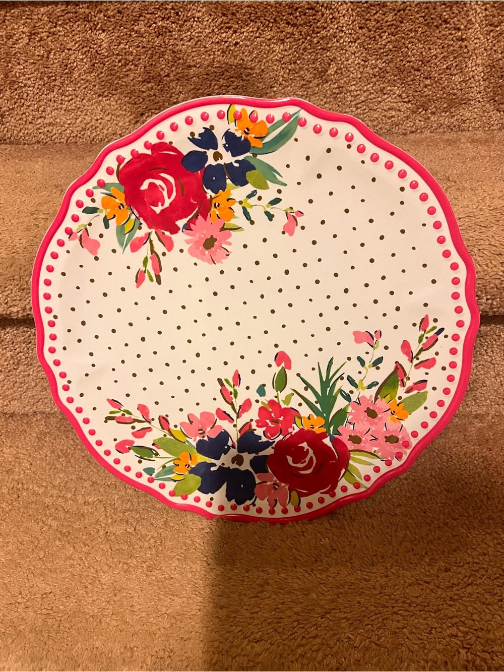 Pioneer Woman Scalloped Serving Platter- Pink Trim